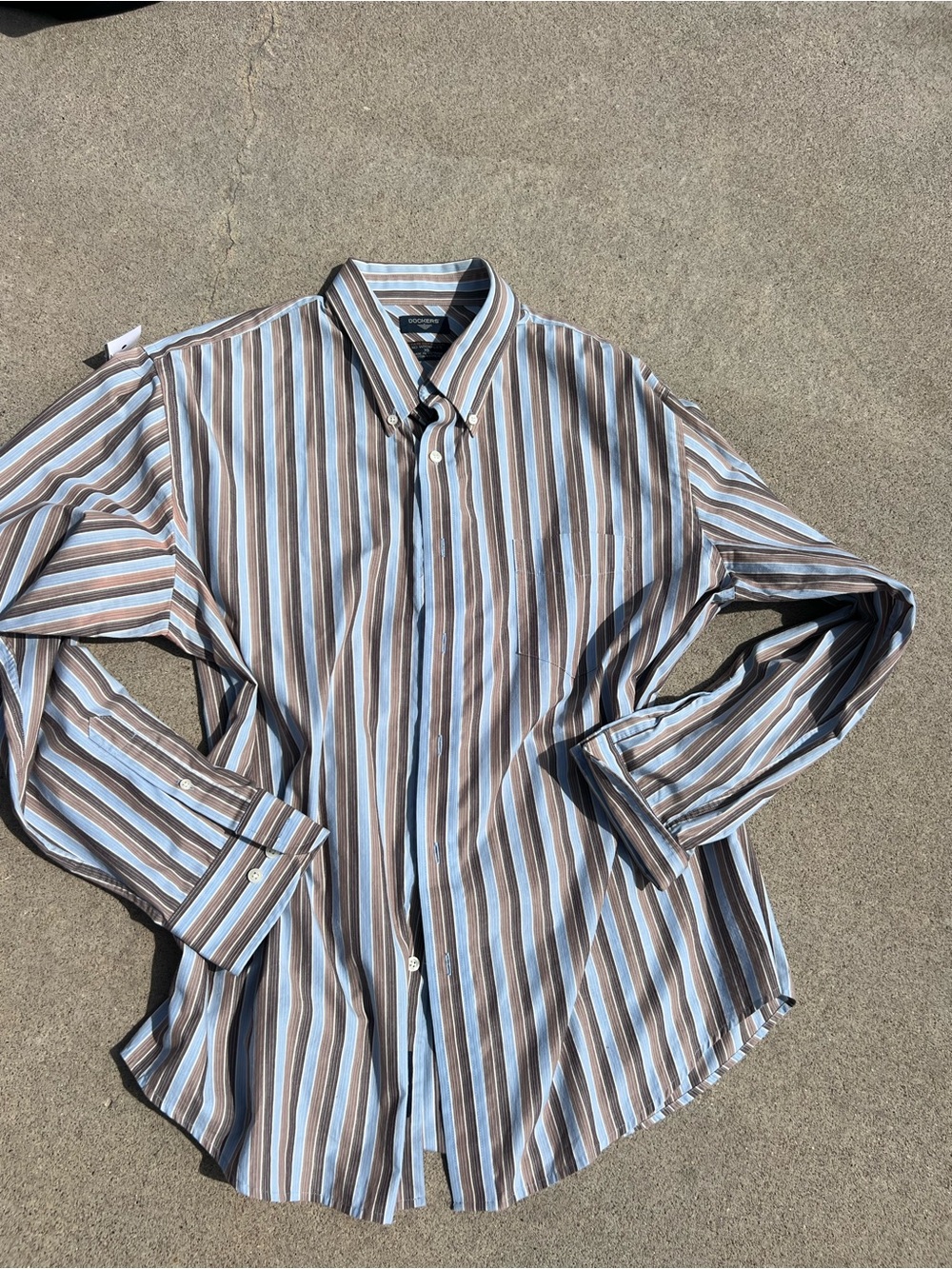 Dockers Vertical Stripe Button-Down Shirt in Blue & Brown